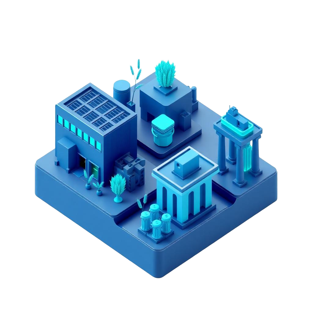Abstract illustration of buildings and sites across different industries